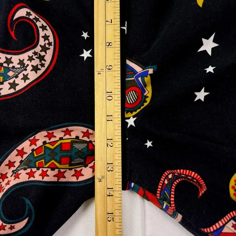 Paisley Star Print Matching Set Womens M Black Pajama Style Indie Cropped Pants
